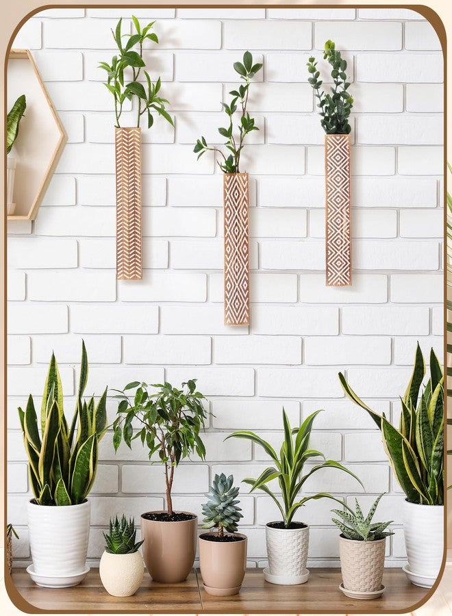 DoubleFill مجموعة DoubleFill من 3 قطع من أوعية الزهور الخشبية الجدارية بتصميم بوهيمي، أوعية زهور معلقة هندسية بوهيمية، مزهريات جدارية خشبية للديكور، نباتات زهور اصطناعية، نباتات منزلية ريفية لغرفة المعيشة وغرفة النوم - Image 4